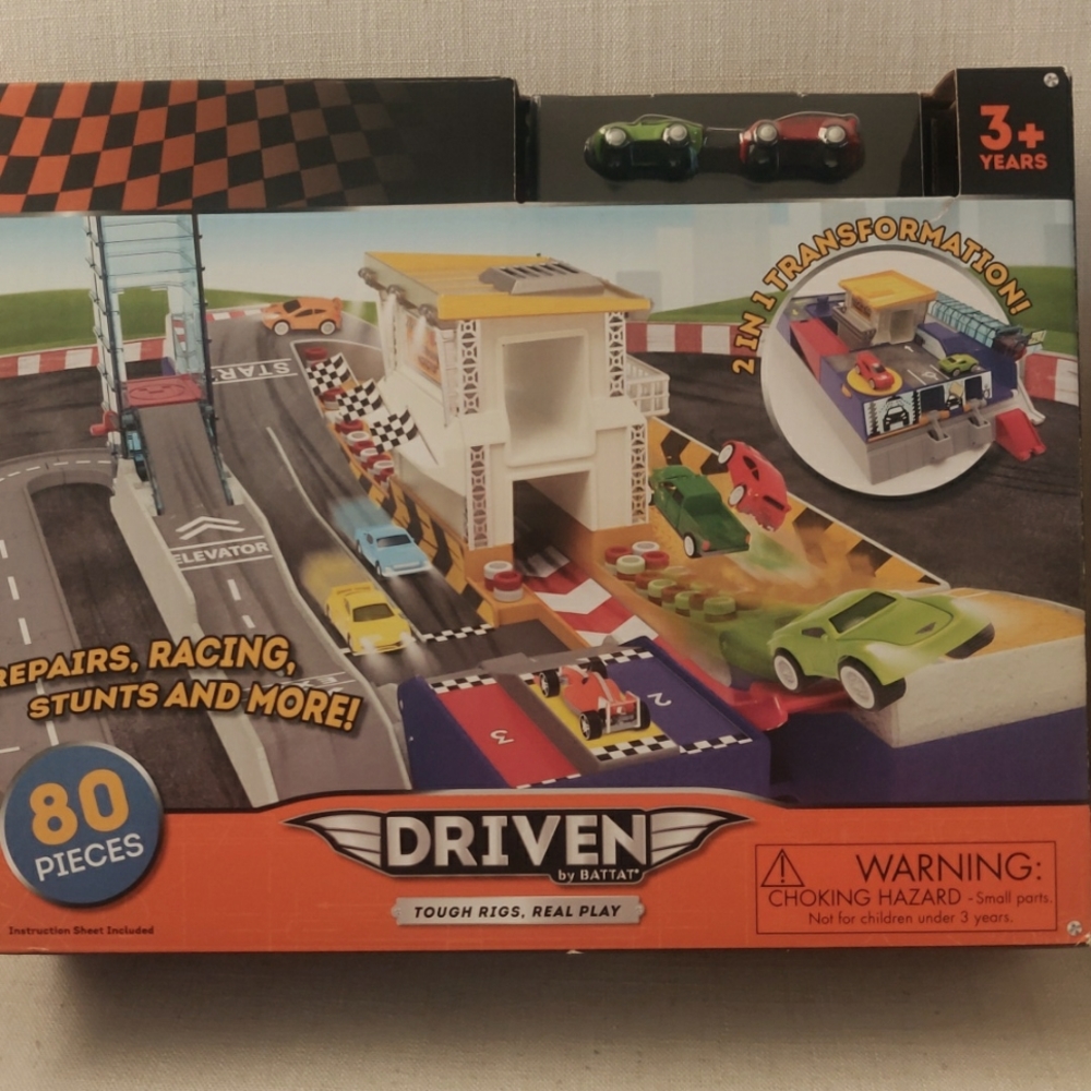 Driven Collapsible Playset with Tracks and Toy Cars – 2 in 1 Race Track - 80pc